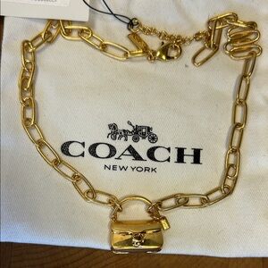 NWT Coach Gold Necklace with Handbag Pendant